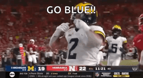 Football Field With Go Blue M Club Supports You Banner