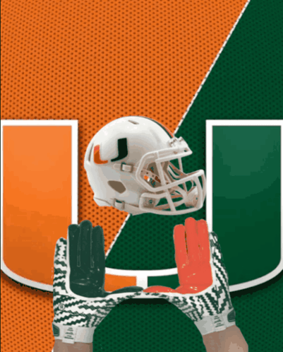 Football Helmet with U Letter Held by Gloves