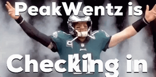 Football Player Arms Up Peak Wentz Checking In GIF