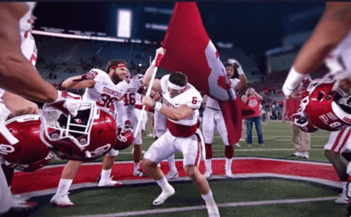 Football Player Holding Flag With Number 6 GIF
