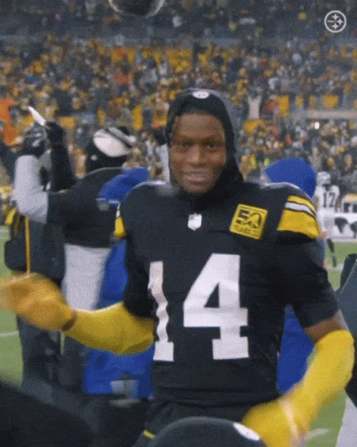 Football Player In Black And Yellow Uniform Number 4 GIF