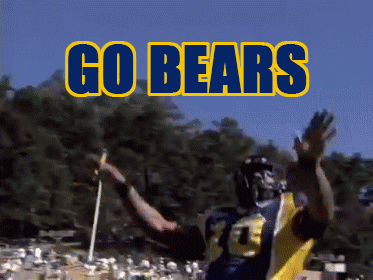 Football Player in Blue and Yellow Uniform Saying Go Bears