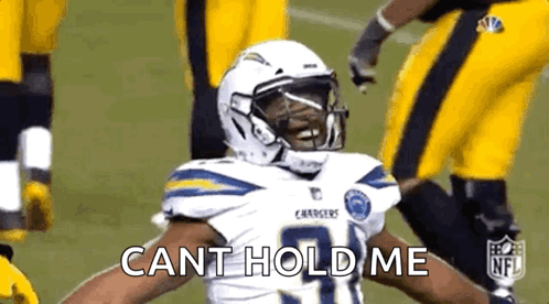 Football Player In Chargers Uniform Says Cant Hold Me GIF