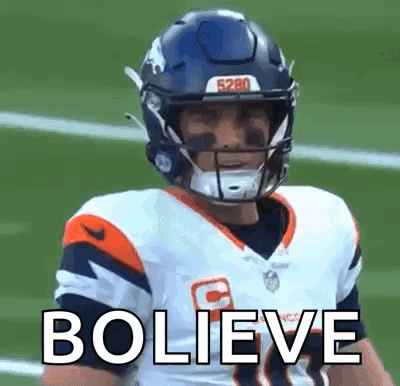 Football Player In Helmet Standing On Field Saying Believe GIF