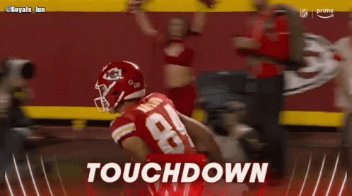 Football Player In Red Helmet Running With Touchdown GIF