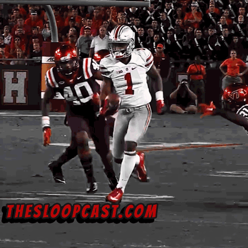 Football Player Number 1 Running on Field