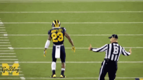 Football Player Number 23 Standing Next to Referee