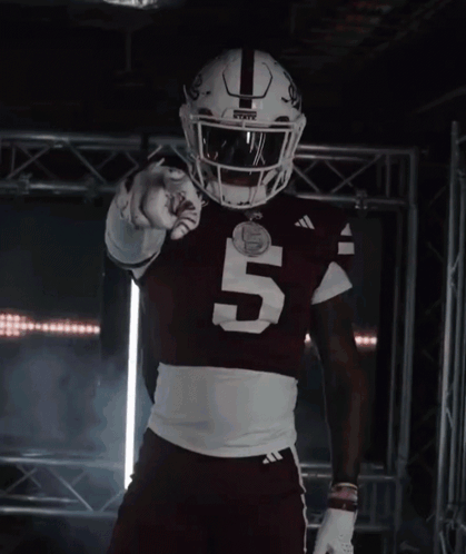 Football Player Number 5 Pointing at Camera