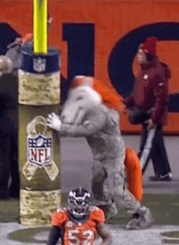 Football Player Number 52 Tackled By NFL Mascot GIF