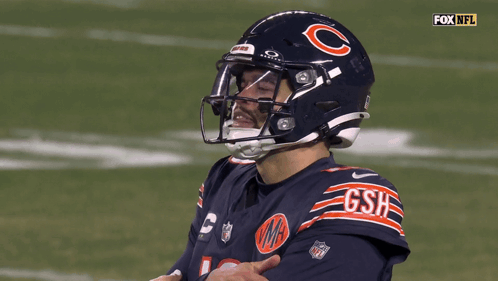 Football Player Wearing Bear Helmet