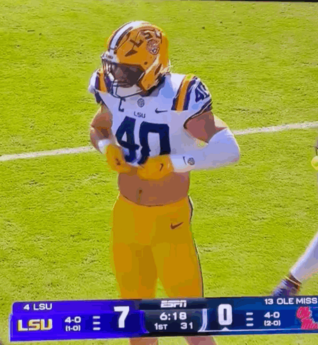 Football Player Wearing LSU Helmet