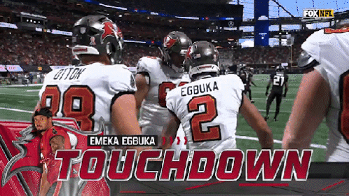 Football Players On Field With Touchdown Text GIF