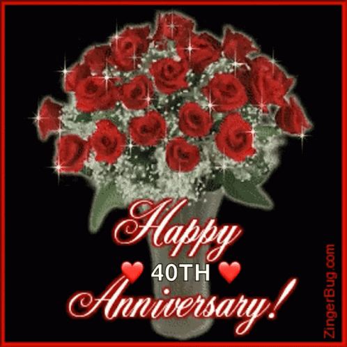 Forty Red Roses Glitter Happy Anniversary GIF