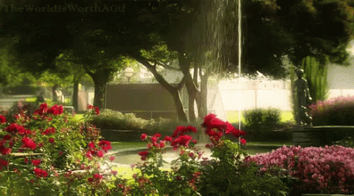 Fountain in Garden Saying The World Is Worth A Lot