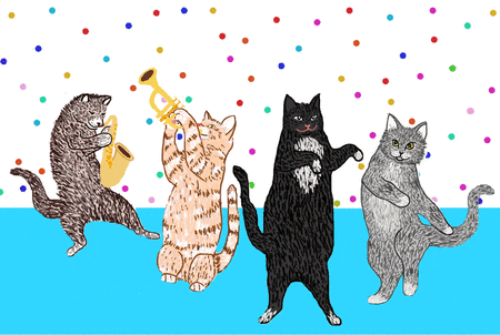 Four Animated Cute Cat Dancing GIF