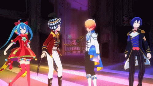 Four Anime Characters on Stage
