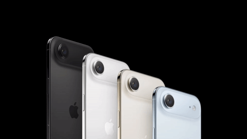 Four Apple Phones Are Lined Up In A Row On A Black Background GIF