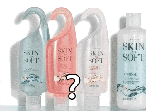 Four Bottles Of Avon Skin So Soft Are Lined Up GIF