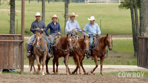 Four Cowboys With Horses GIF
