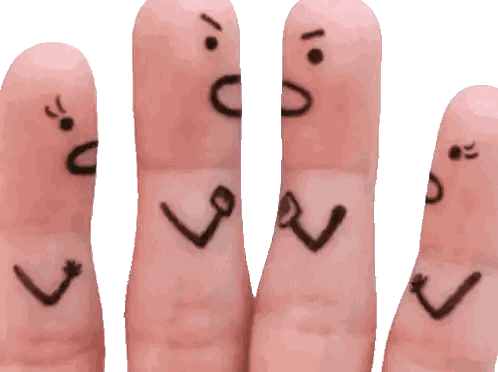 Four Faces Drawn on Fingers Including I