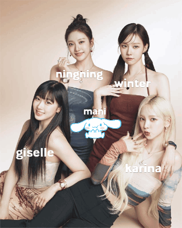 Four Girls Are Posing For A Picture With The Words Ningning Winter Mani Giselle And Karina Written On The Bottom GIF