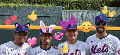 Four Mets Baseball Players Pose For A Picture GIF