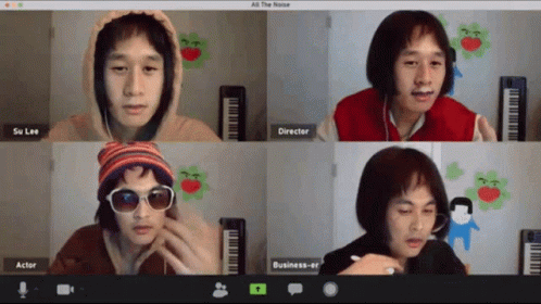 Four People Are On A Video Call With The Name Su Lee At The Top Left GIF