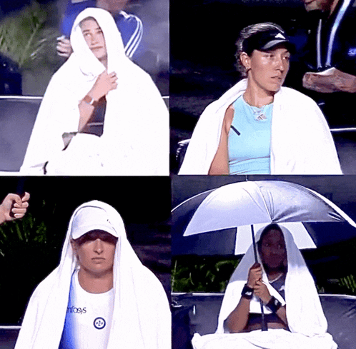 Four-Picture Collage of Woman in White Towel