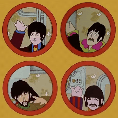 Four Pictures of the Beatles in Red Circles