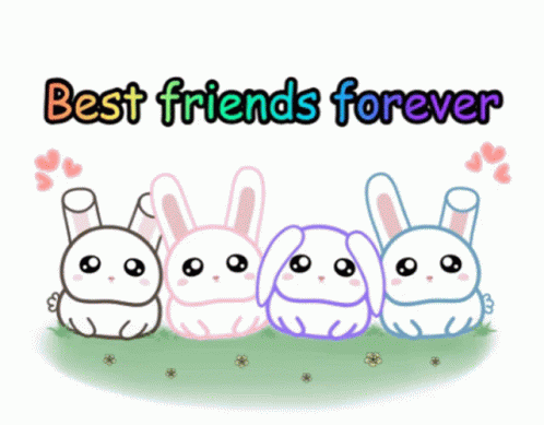Four Rabbits Are Sitting In The Grass With The Words Best Friends Forever GIF