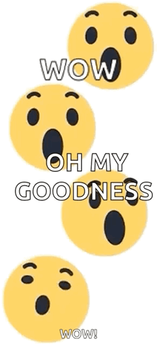 Four Smiley Faces Are Stacked On Top Of Each Other With The Words Wow Oh My Goodness Wow Written Below Them GIF