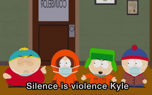 Four South Park Characters Face Masks Silence Is Violence Kyle GIF