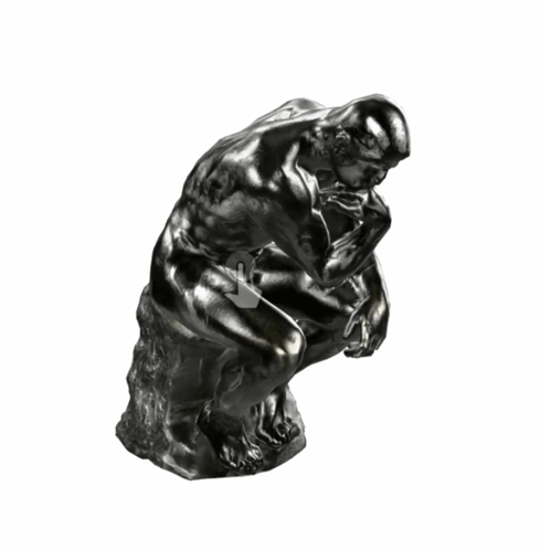 Four Statue Of A Man Sitting On A Rock GIF