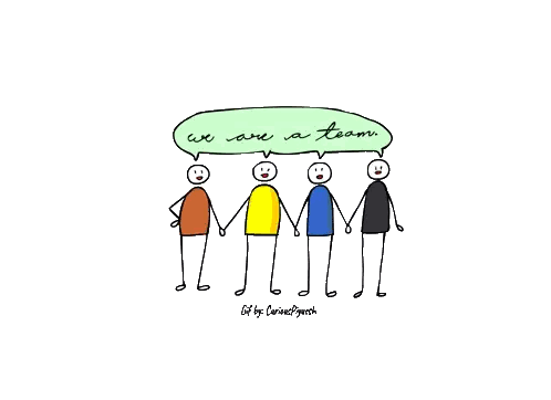 Four Stick Figures Holding Hands