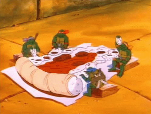 Four Turtles That Look Like Rat Eating Pizza GIF