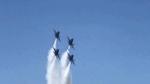 Four Us Navy Fighter Jets Fly In Formation GIF