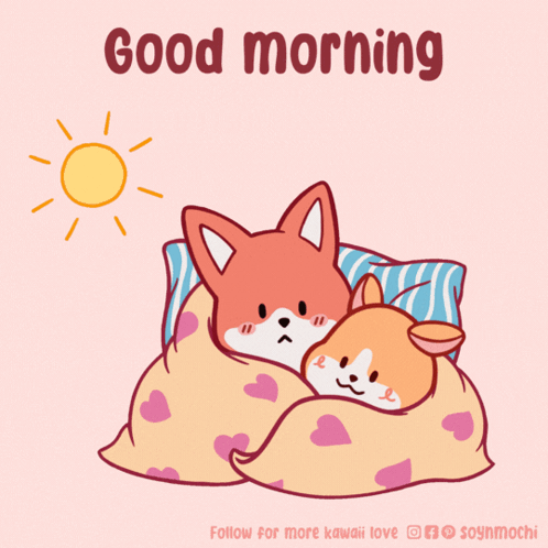 Fox and Dog Wrapped in Blanket Good Morning
