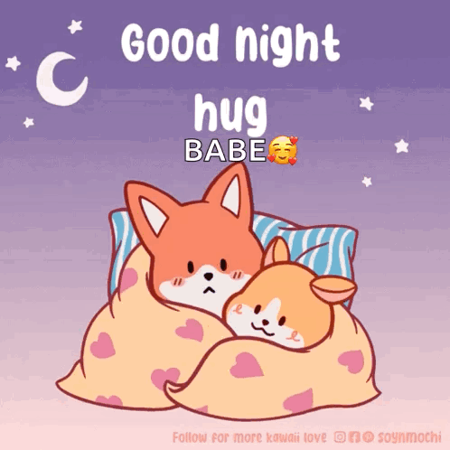 Fox and Dog Wrapped in Blanket Good Night Hug Babe
