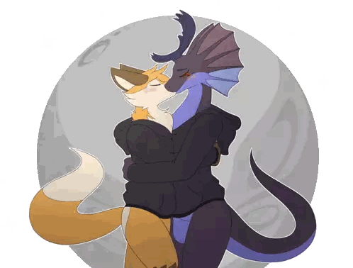 Fox and Dragon Hugging