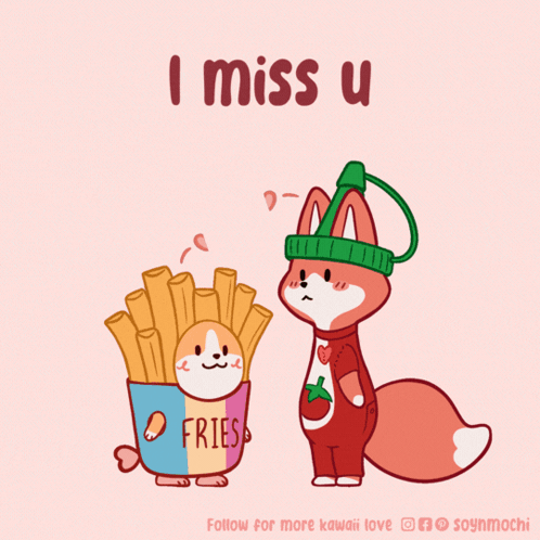 Fox And French Fries With I Miss U GIF