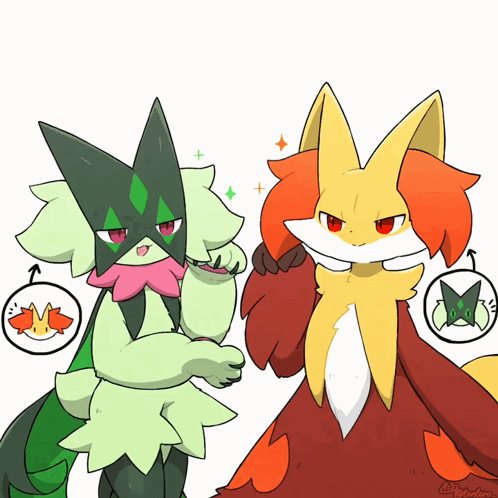 Fox and Green Fox With Circle Saying Aoyama