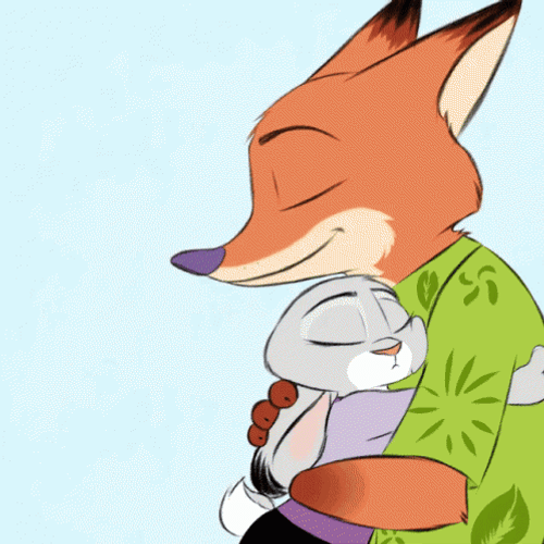 Fox And Rabbit Comfort Hugs GIF
