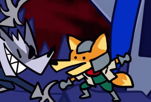 Fox Holding Sword Fighting Wolf