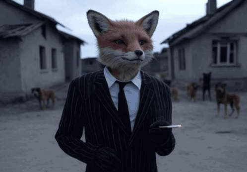 Fox in Suit Holding Cigarette