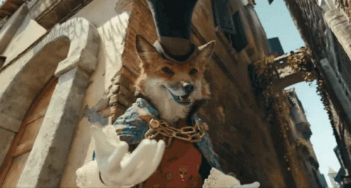 Fox in Top Hat and Gloves Walking Down Street
