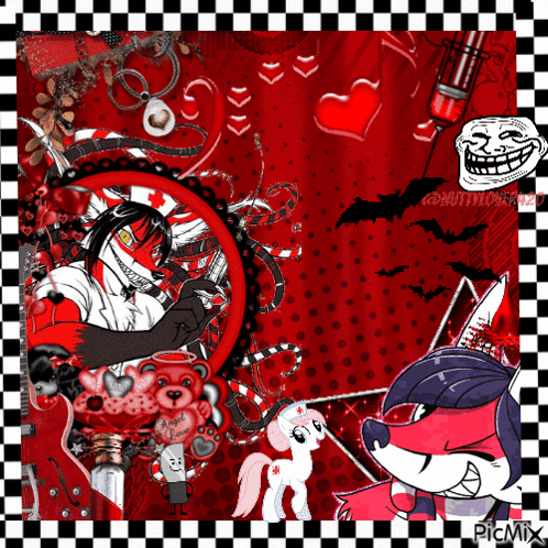 Fox Nurse on Red Black Checkered Background