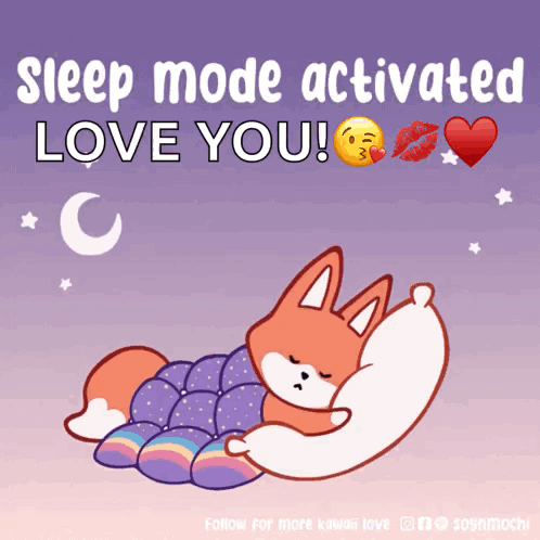 Fox Sleeping on Pillow Sleep Mode Activated Love You