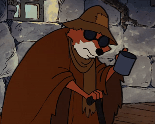 Fox Wearing Sunglasses and Hat Holding Mug
