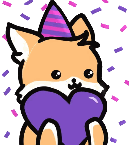 Fox With Party Hat Holding Purple Heart