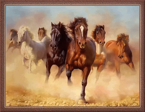 Framed Painting of Horses Running in Desert